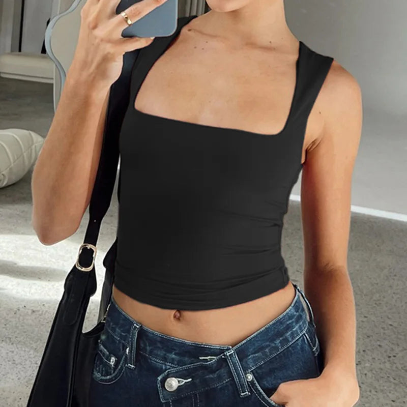 Sleeveless Collar Crop Top