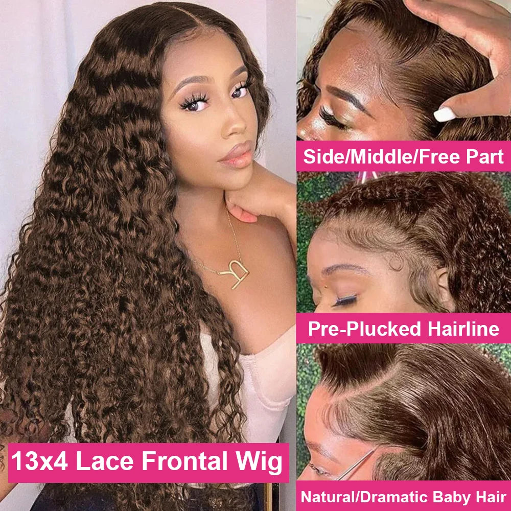 Deep Curly Wigs Human Hair Chocolate Brown