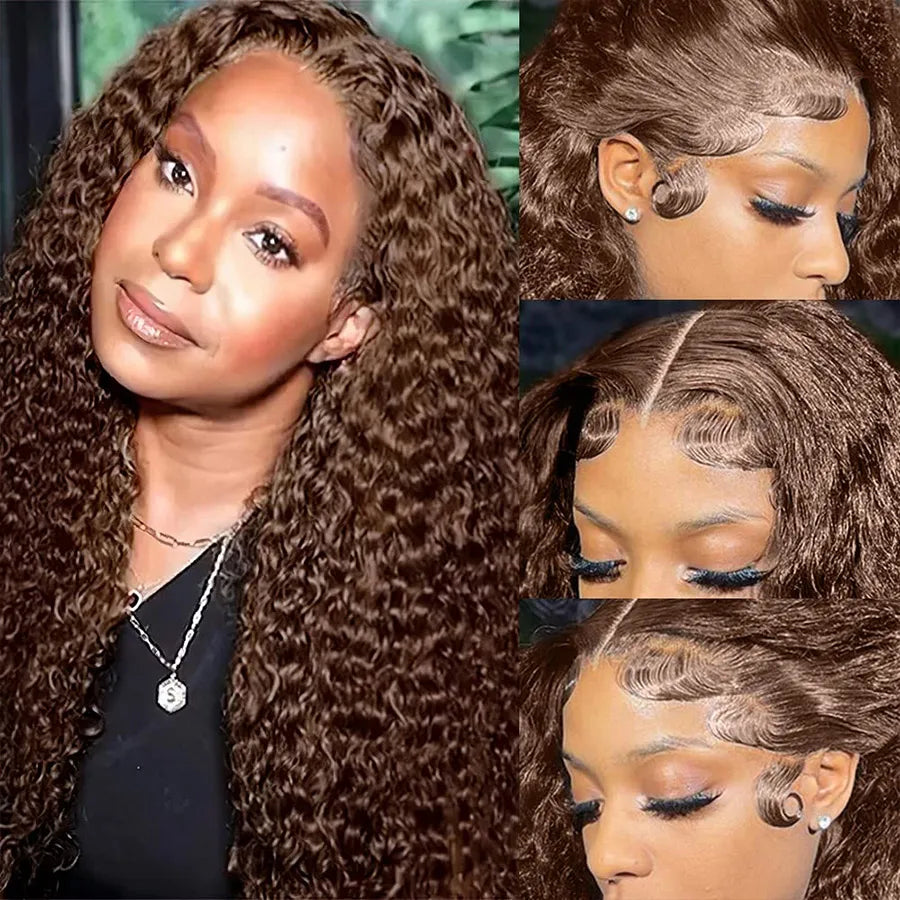 Deep Curly Wigs Human Hair Chocolate Brown