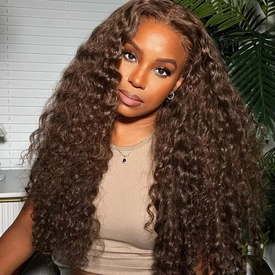 Deep Curly Wigs Human Hair Chocolate Brown