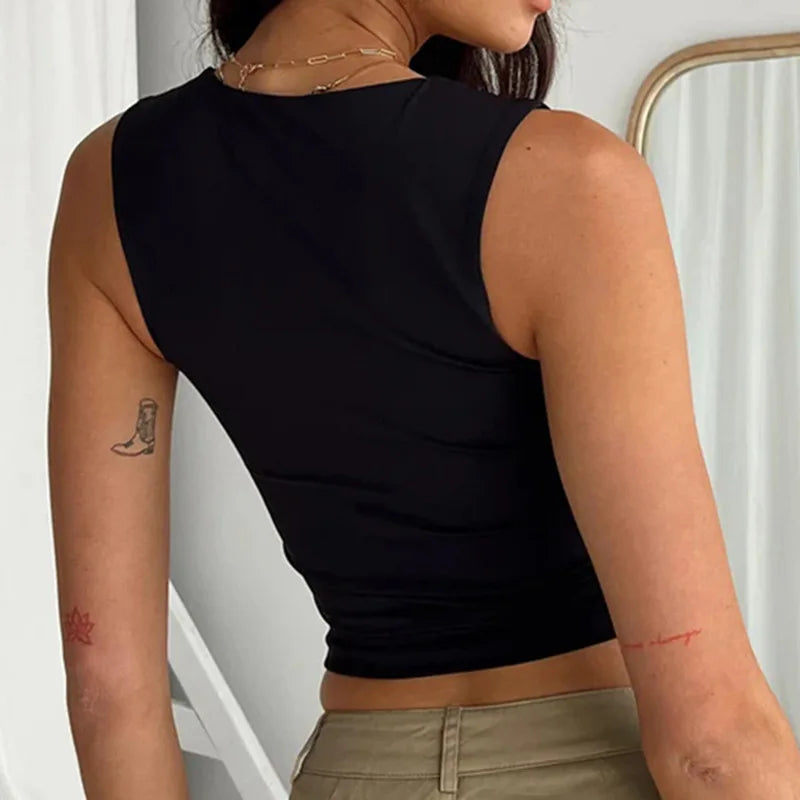 Sleeveless  Collar Crop Top