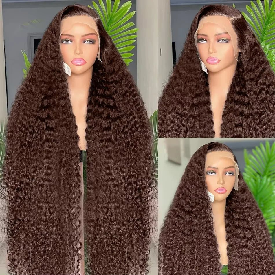 Deep Curly Wigs Human Hair Chocolate Brown