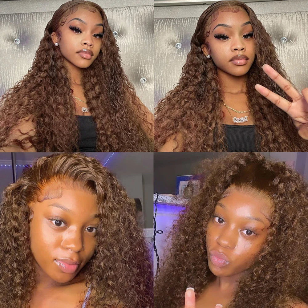 Deep Curly Wigs Human Hair Chocolate Brown