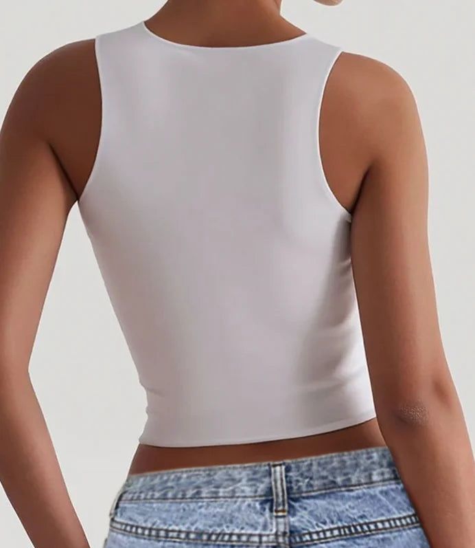 Solid Color Low Cut Square Neck Sleeveless Vest Top