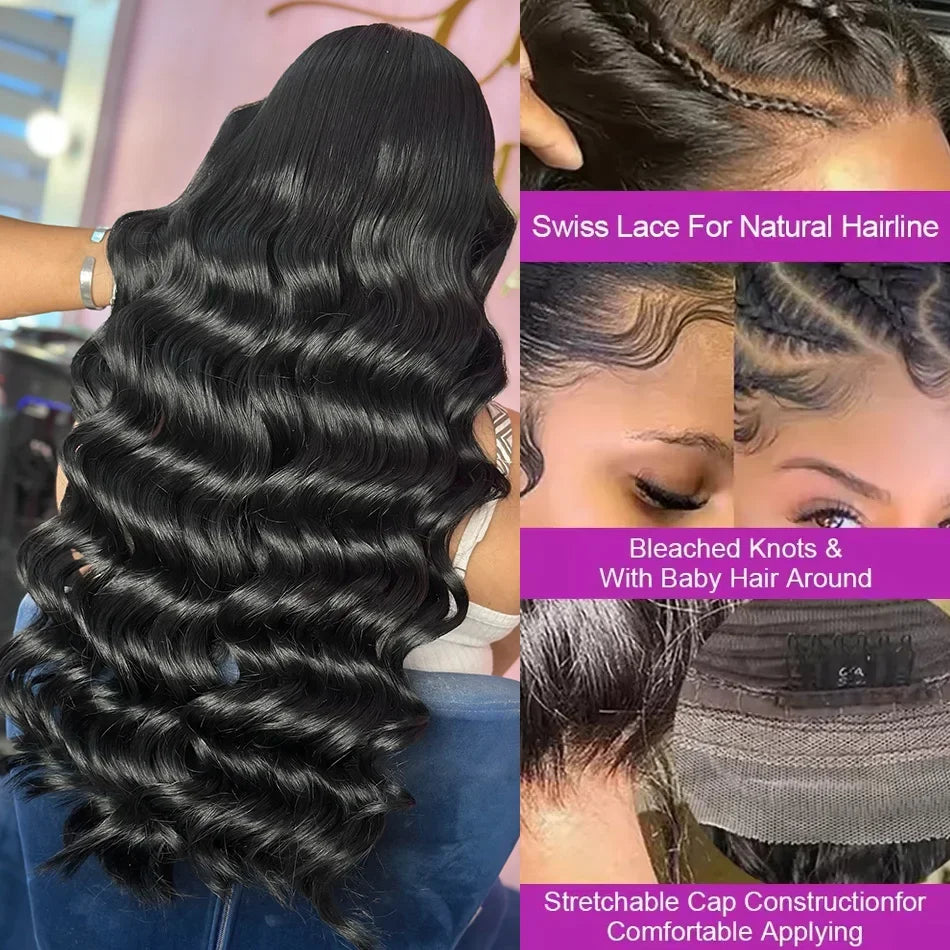 100% Human Hair HD Transparent Loose Deep Wave