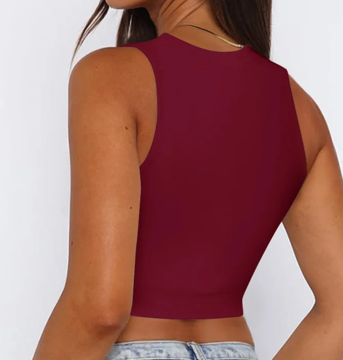 Solid Color Low Cut Square Neck Sleeveless Vest Top