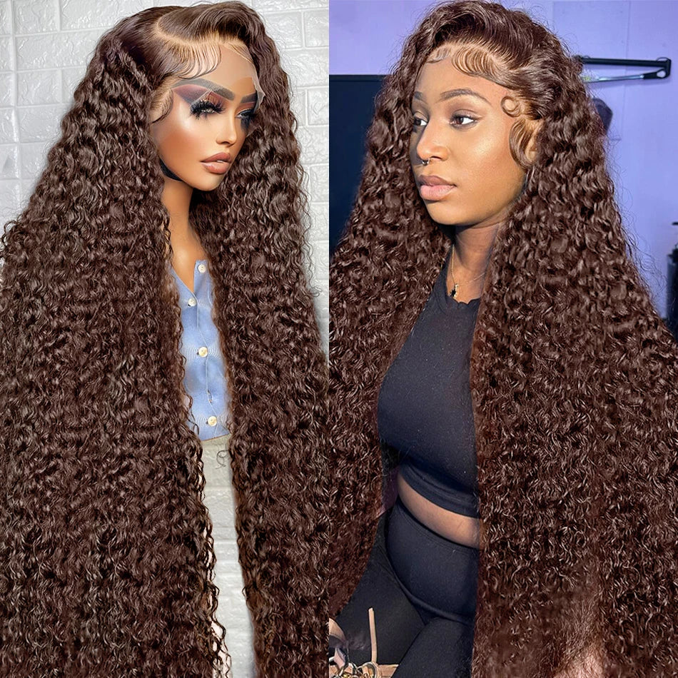 Deep Curly Wigs Human Hair Chocolate Brown
