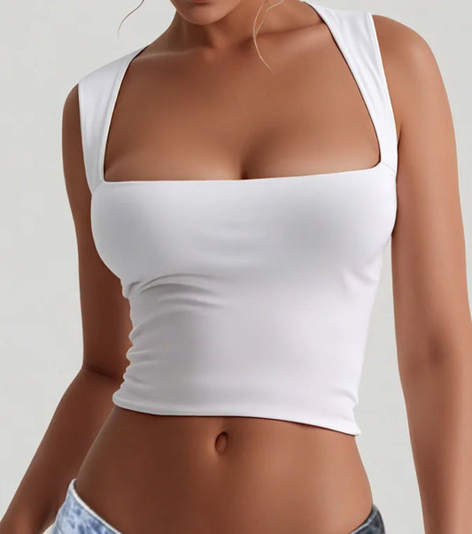 Solid Color Low Cut Square Neck Sleeveless Vest Top
