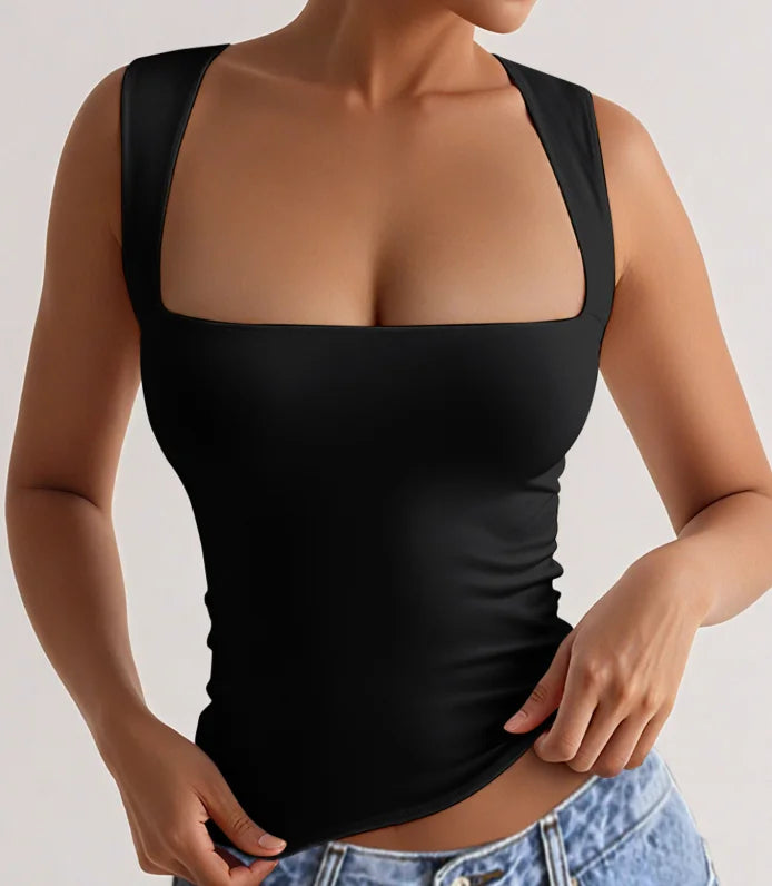 Solid Color Low Cut Square Neck Sleeveless Vest Top